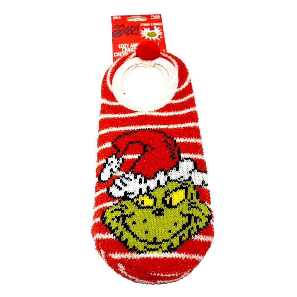 Dr. Seuss The Grinch Fuzzy Sock House Slippers 2pk Green Christmas Ankle Socks